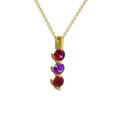 Trinity Taşlı Kolye - Rodolit garnet, ametist ve kök yakut 14 ayar altın kolye (40 cm altın rolo zincir) #1a73cnb
