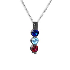 Trinity Taşlı Kolye - Lab safir, akuamarin ve rodolit garnet 925 ayar siyah rodyum kaplama gümüş kolye (40 cm gümüş rolo zincir) #1a8hchl