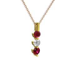 Trinity Taşlı Kolye - Kök yakut, swarovski ve rodolit garnet 8 ayar altın kolye (40 cm gümüş rolo zincir) #1ab2eq7