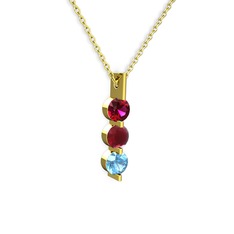 Trinity Taşlı Kolye - Rodolit garnet, kök yakut ve akuamarin 8 ayar altın kolye (40 cm altın rolo zincir) #1abwjgu