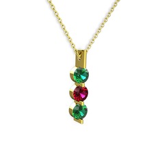 Yeşil kuvars ve rodolit garnet 14 ayar altın kolye (40 cm altın rolo zincir)
