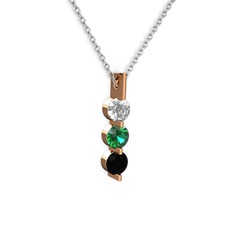 Swarovski, yeşil kuvars ve siyah zirkon 14 ayar rose altın kolye (40 cm beyaz altın rolo zincir)