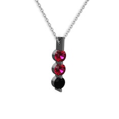 Trinity Taşlı Kolye - Rodolit garnet ve siyah zirkon 925 ayar siyah rodyum kaplama gümüş kolye (40 cm beyaz altın rolo zincir) #1b32rsf
