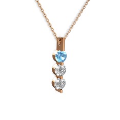 Trinity Taşlı Kolye - Akuamarin ve swarovski 925 ayar rose altın kaplama gümüş kolye (40 cm gümüş rolo zincir) #1b3cw92