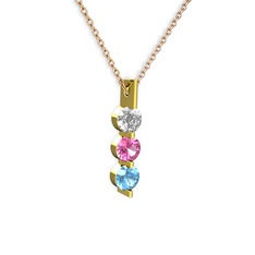 Trinity Taşlı Kolye - Swarovski, pembe kuvars ve akuamarin 8 ayar altın kolye (40 cm rose altın rolo zincir) #1b5cqcq