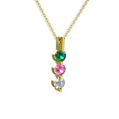 Yeşil kuvars, pembe kuvars ve swarovski 925 ayar altın kaplama gümüş kolye (40 cm altın rolo zincir)