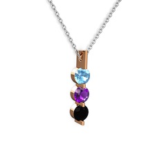 Akuamarin, ametist ve siyah zirkon 14 ayar rose altın kolye (40 cm beyaz altın rolo zincir)
