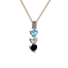 Akuamarin, swarovski ve siyah zirkon 925 ayar gümüş kolye (40 cm gümüş rolo zincir)