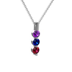 Trinity Taşlı Kolye - Ametist, lab safir ve rodolit garnet 8 ayar beyaz altın kolye (40 cm gümüş rolo zincir) #1bkeuzh