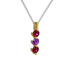 Trinity Taşlı Kolye - Rodolit garnet ve ametist 925 ayar altın kaplama gümüş kolye (40 cm beyaz altın rolo zincir) #1bpcvzp