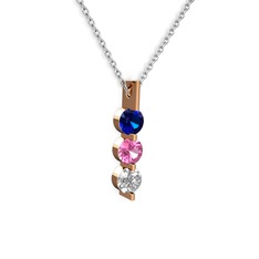 Lab safir, pembe kuvars ve swarovski 14 ayar rose altın kolye (40 cm beyaz altın rolo zincir)