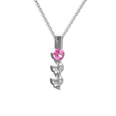 Pembe kuvars ve swarovski 8 ayar beyaz altın kolye (40 cm gümüş rolo zincir)