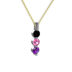 Trinity Taşlı Kolye - Siyah zirkon, pembe kuvars ve ametist 14 ayar beyaz altın kolye (40 cm altın rolo zincir) #1bt0vd5