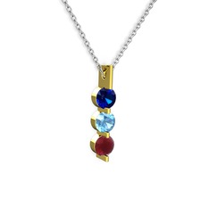 Trinity Taşlı Kolye - Lab safir, akuamarin ve kök yakut 8 ayar altın kolye (40 cm beyaz altın rolo zincir) #1btcms