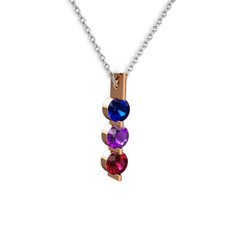 Trinity Taşlı Kolye - Lab safir, ametist ve rodolit garnet 8 ayar rose altın kolye (40 cm beyaz altın rolo zincir) #1bv96a
