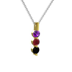 Trinity Taşlı Kolye - Ametist, kök yakut ve siyah zirkon 14 ayar altın kolye (40 cm gümüş rolo zincir) #1bzmf3t