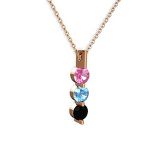 Trinity Taşlı Kolye - Pembe kuvars, akuamarin ve siyah zirkon 14 ayar rose altın kolye (40 cm rose altın rolo zincir) #1c3bf0v
