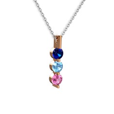 Lab safir, akuamarin ve pembe kuvars 925 ayar rose altın kaplama gümüş kolye (40 cm gümüş rolo zincir)