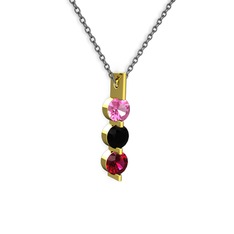 Trinity Taşlı Kolye - Pembe kuvars, siyah zirkon ve rodolit garnet 925 ayar altın kaplama gümüş kolye (40 cm gümüş rolo zincir) #1c5l9wy