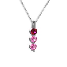 Trinity Taşlı Kolye - Rodolit garnet ve pembe kuvars 8 ayar beyaz altın kolye (40 cm beyaz altın rolo zincir) #1c6o581