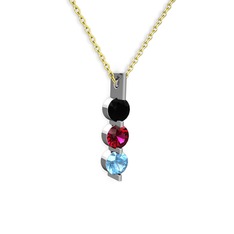 Trinity Taşlı Kolye - Siyah zirkon, rodolit garnet ve akuamarin 925 ayar gümüş kolye (40 cm altın rolo zincir) #1ca3a81