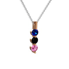 Trinity Taşlı Kolye - Lab safir, siyah zirkon ve pembe kuvars 8 ayar rose altın kolye (40 cm beyaz altın rolo zincir) #1cb1kfo