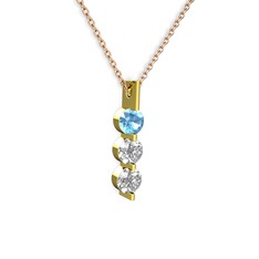 Trinity Taşlı Kolye - Akuamarin ve swarovski 925 ayar altın kaplama gümüş kolye (40 cm rose altın rolo zincir) #1cd2z3t