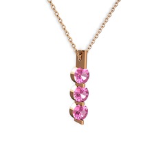 Trinity Taşlı Kolye - Pembe kuvars 8 ayar rose altın kolye (40 cm rose altın rolo zincir) #1cdsdta