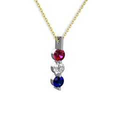 Rodolit garnet, swarovski ve lab safir 14 ayar beyaz altın kolye (40 cm altın rolo zincir)
