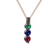 Yeşil kuvars, lab safir ve rodolit garnet 925 ayar siyah rodyum kaplama gümüş kolye (40 cm rose altın rolo zincir)