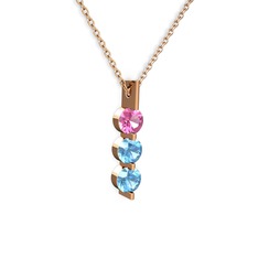 Trinity Taşlı Kolye - Pembe kuvars ve akuamarin 14 ayar rose altın kolye (40 cm rose altın rolo zincir) #1ckxbhk