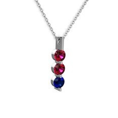Rodolit garnet ve lab safir 8 ayar beyaz altın kolye (40 cm beyaz altın rolo zincir)