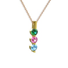Trinity Taşlı Kolye - Yeşil kuvars, pembe kuvars ve akuamarin 14 ayar altın kolye (40 cm gümüş rolo zincir) #1cp57xq