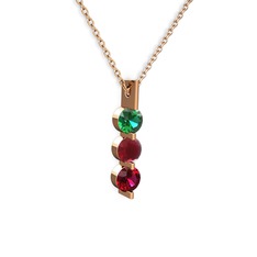 Yeşil kuvars, kök yakut ve rodolit garnet 14 ayar rose altın kolye (40 cm rose altın rolo zincir)