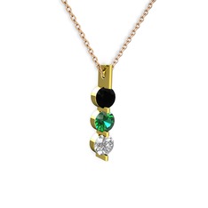 Siyah zirkon, yeşil kuvars ve swarovski 8 ayar altın kolye (40 cm gümüş rolo zincir)