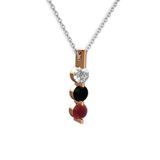 Swarovski, siyah zirkon ve kök yakut 14 ayar rose altın kolye (40 cm beyaz altın rolo zincir)