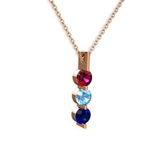 Rodolit garnet, akuamarin ve lab safir 8 ayar rose altın kolye (40 cm rose altın rolo zincir)