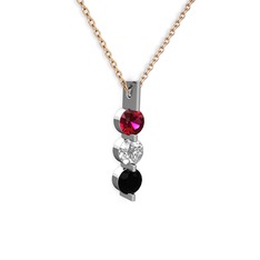 Rodolit garnet, swarovski ve siyah zirkon 925 ayar gümüş kolye (40 cm gümüş rolo zincir)