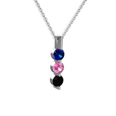 Lab safir, pembe kuvars ve siyah zirkon 8 ayar beyaz altın kolye (40 cm beyaz altın rolo zincir)