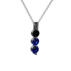 Trinity Taşlı Kolye - Siyah zirkon ve lab safir 925 ayar siyah rodyum kaplama gümüş kolye (40 cm beyaz altın rolo zincir) #1d45mvf