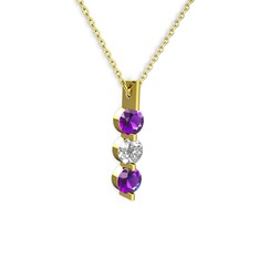 Trinity Taşlı Kolye - Ametist ve swarovski 925 ayar altın kaplama gümüş kolye (40 cm gümüş rolo zincir) #1d645yg