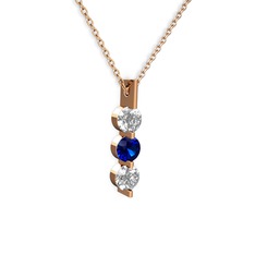 Trinity Taşlı Kolye - Swarovski ve lab safir 925 ayar rose altın kaplama gümüş kolye (40 cm gümüş rolo zincir) #1d9eo3u