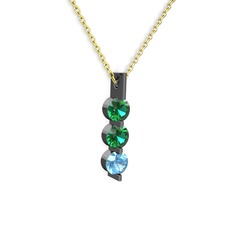Trinity Taşlı Kolye - Yeşil kuvars ve akuamarin 925 ayar siyah rodyum kaplama gümüş kolye (40 cm altın rolo zincir) #1dasdg2