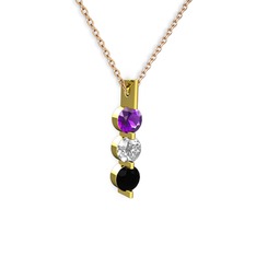 Trinity Taşlı Kolye - Ametist, swarovski ve siyah zirkon 925 ayar altın kaplama gümüş kolye (40 cm rose altın rolo zincir) #1dashdn