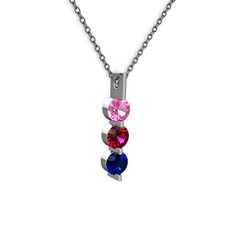 Pembe kuvars, rodolit garnet ve lab safir 8 ayar beyaz altın kolye (40 cm gümüş rolo zincir)