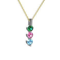 Trinity Taşlı Kolye - Yeşil kuvars, pembe kuvars ve akuamarin 925 ayar gümüş kolye (40 cm altın rolo zincir) #1de5n9d