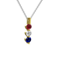 Kök yakut, swarovski ve lab safir 925 ayar altın kaplama gümüş kolye (40 cm beyaz altın rolo zincir)