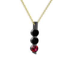 Trinity Taşlı Kolye - Siyah zirkon ve rodolit garnet 925 ayar siyah rodyum kaplama gümüş kolye (40 cm altın rolo zincir) #1dfoeqj