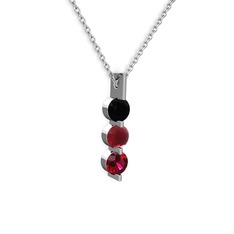 Trinity Taşlı Kolye - Siyah zirkon, kök yakut ve rodolit garnet 8 ayar beyaz altın kolye (40 cm beyaz altın rolo zincir) #1dhq4dn