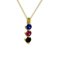 Trinity Taşlı Kolye - Lab safir, rodolit garnet ve siyah zirkon 14 ayar altın kolye (40 cm gümüş rolo zincir) #1dj8s6v